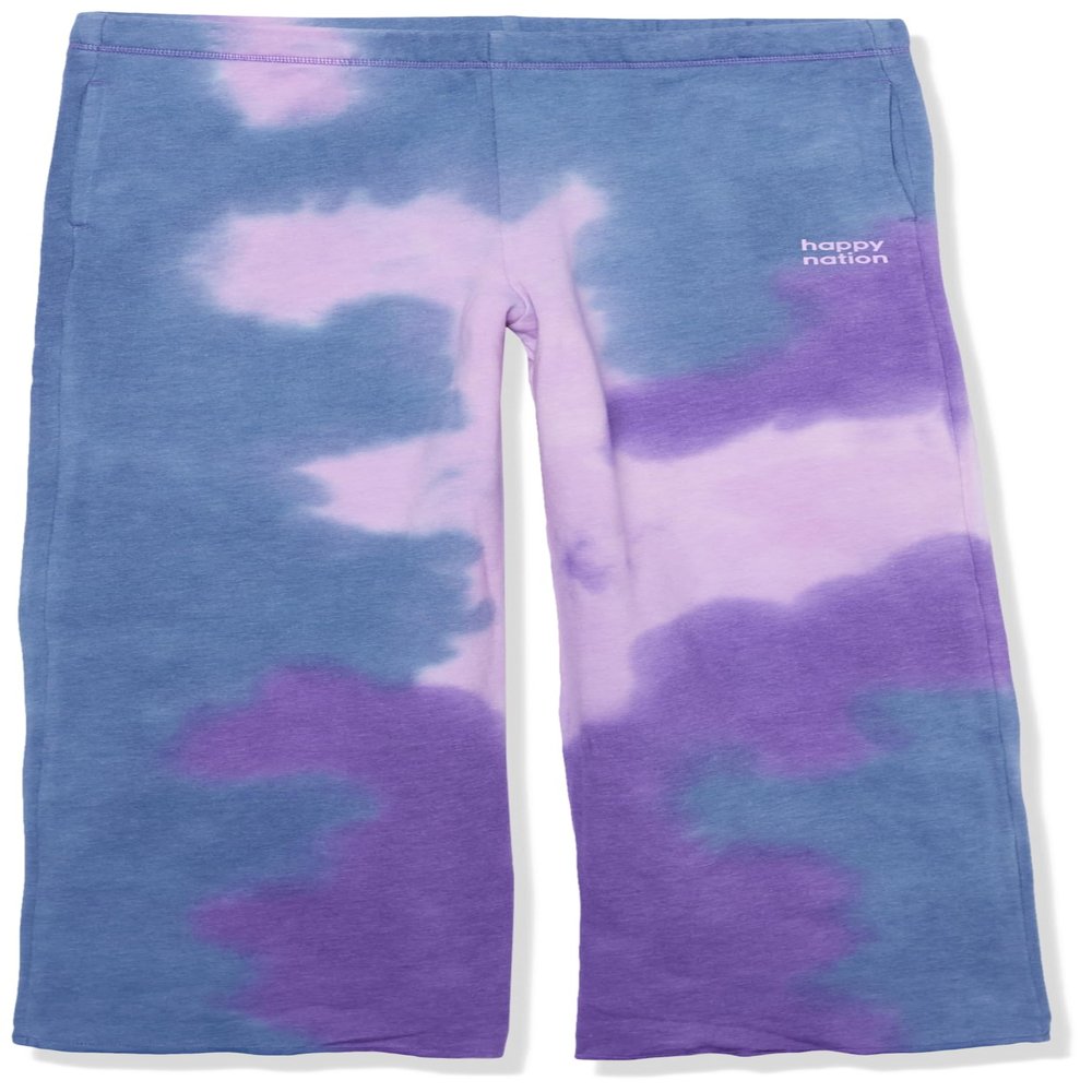 Happy Nation Wide Leg Sweatpants, Optic White Multi Tie Dye, Small