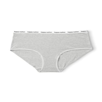 Happy Nation Girls' Cotton Logo Brief Underwear, Heather Charcoal
