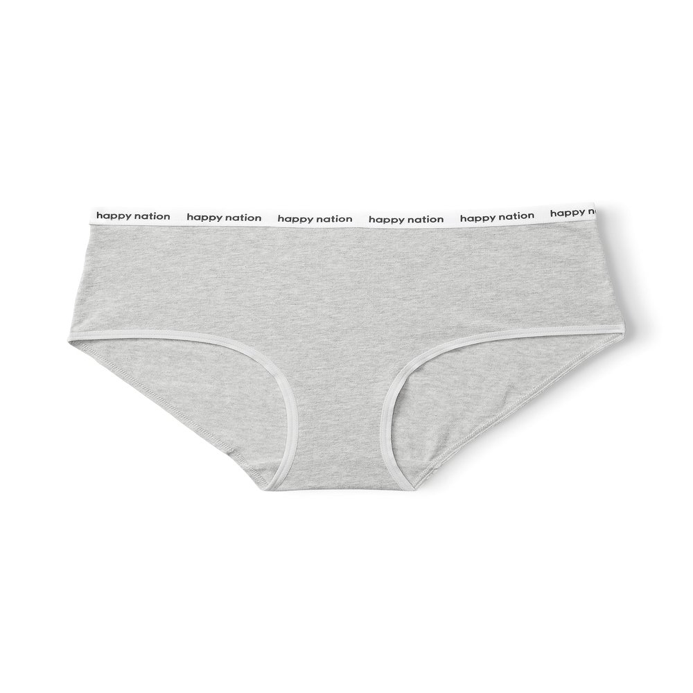Happy Nation Girls' Cotton Logo Brief Underwear, Heather Charcoal