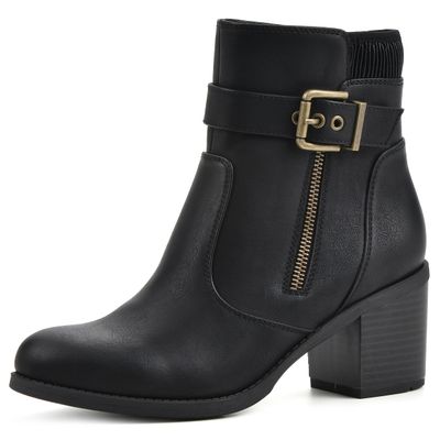WHITE MOUNTAIN Women's Shoes Dessert Block Heel Bootie, Black/Smooth, 9.5 M