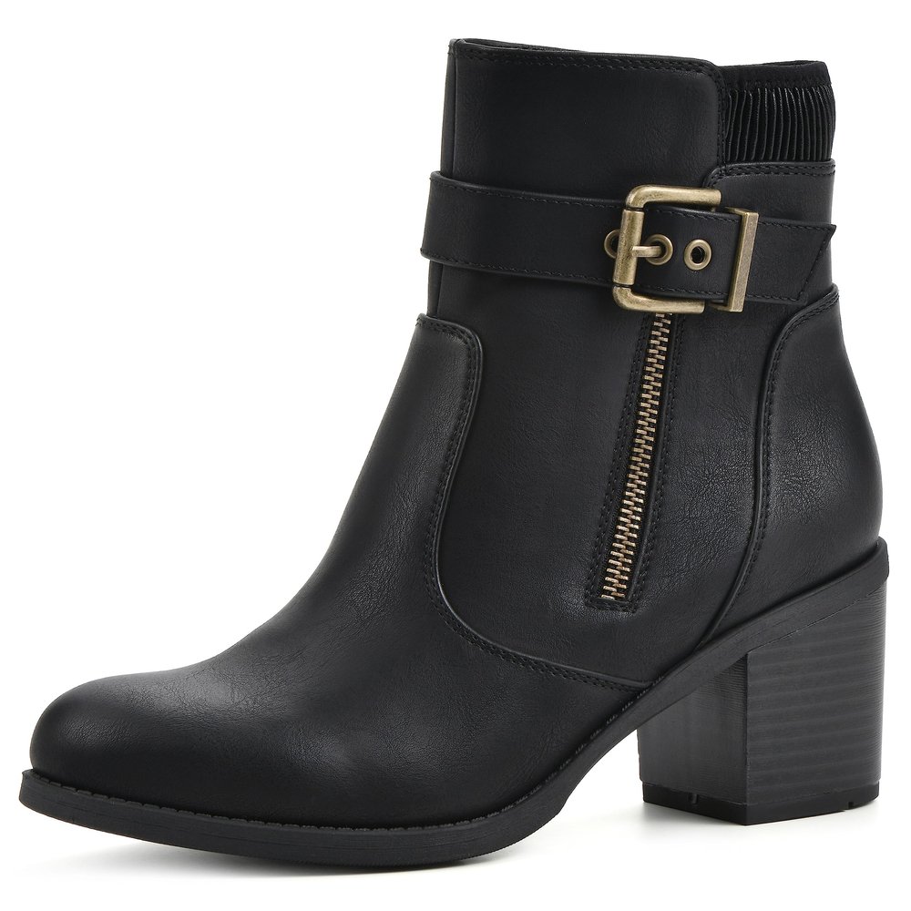 WHITE MOUNTAIN Women's Shoes Dessert Block Heel Bootie, Black/Smooth, 9.5 M