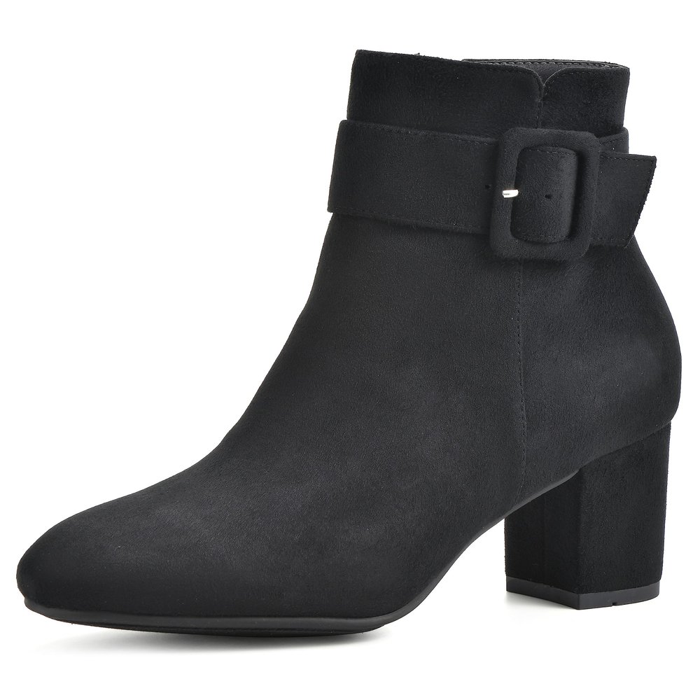 WHITE MOUNTAIN Women's Shoes Freckly Block Heel Bootie, Black/Fabric, 10 M