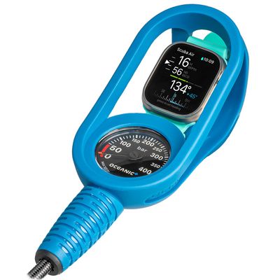 OCEANIC+ Console with Pressure Gauge | Secure Your Apple Watch Ultra Next to a Tank Pressure Gauge | Bar Version | Submersible | Hose Included