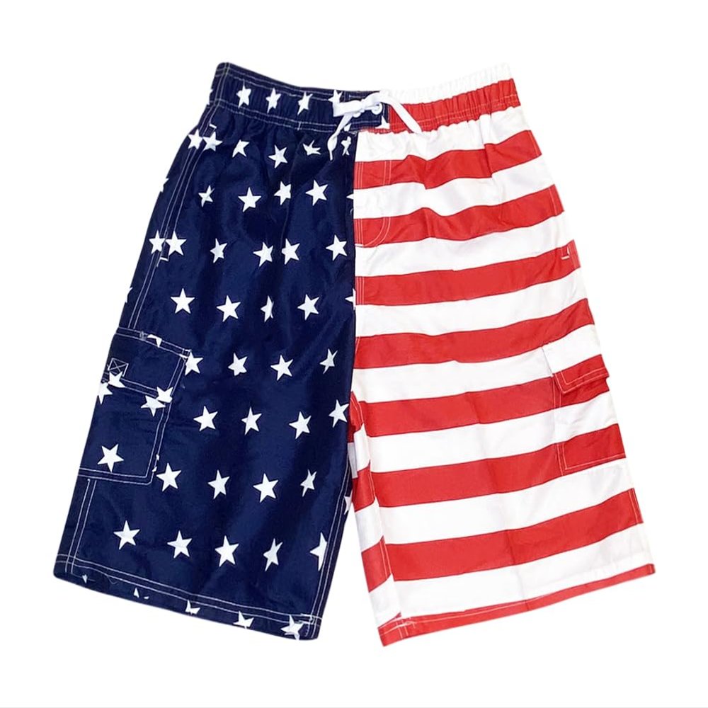 NORTY Big Boys' Swim Trunks - Stylish Bathing Suit for Kids - Swimsuit Shorts with Pockets - Comfortable Board Shorts - Stars and Stripes - 8