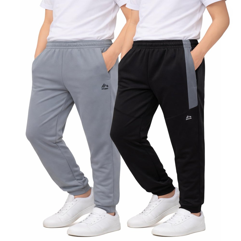 RBX Boys Sweatpants - 2 Pack Performance Tricot Boys Joggers with Elastic Waist & Pockets - Soft Stretch Kids Athletic Pants, Size 10-12, Black/Grey