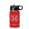 LaserGram Personalized Water Bottle, Tennis Rackets, Stainless Steel Double Wall Vacuum Insulated with Flip Top Straw, Custom Engraved Gift (12oz / 335ml Red) view 1
