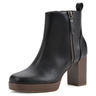 WHITE MOUNTAIN Women's Shoes Manito Stacked Heel Platform Bootie, Black/Smooth, 9.5 M