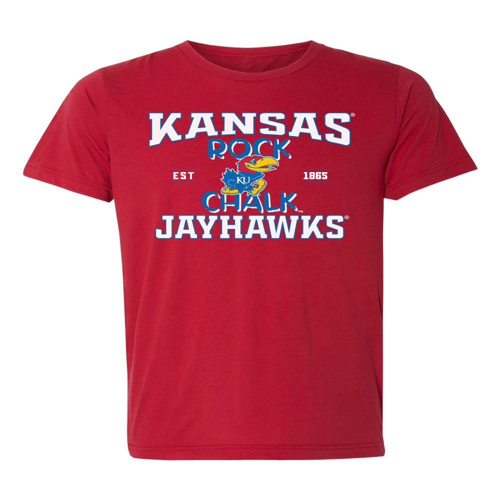 CornBorn Kansas Jayhawks Apparel Men Shirt - Premium Tri-Blend Rock Chalk Jayhawks - Red - XL