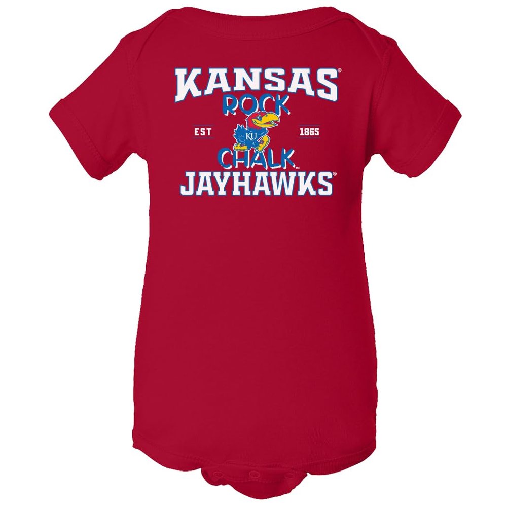 CornBorn Kansas Jayhawks Onesie - Rock Chalk Jayhawks - Red - 12M
