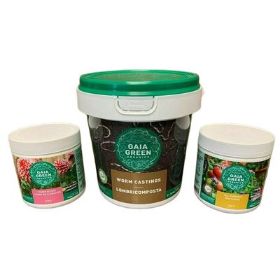 Gaia Green Combo - Power Bloom 2-8-4 500g, All Purpose 4-4-4 500g, & Worm Casting 2L