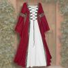 NATHGAM Halloween Womens Maxi Dresses Casual Renaissance Costumes Pirate Peasant Dresses Vintage Medieval Floor Dresses Wine view 2