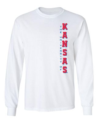 CornBorn Kansas Shirt - Long Sleeve Vertical University of Kansas - White - 3X