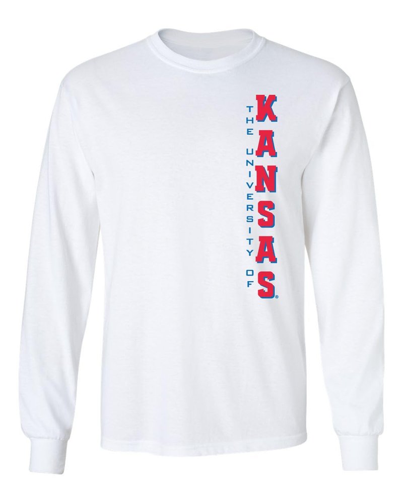 CornBorn Kansas Shirt - Long Sleeve Vertical University of Kansas - White - 3X