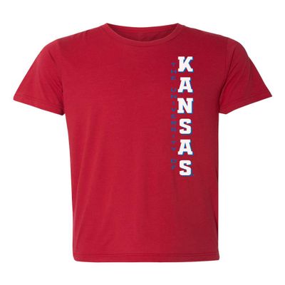 CornBorn Kansas Womens Shirt - Premium Tri-Blend Vertical University of Kansas - Red - Extra Small