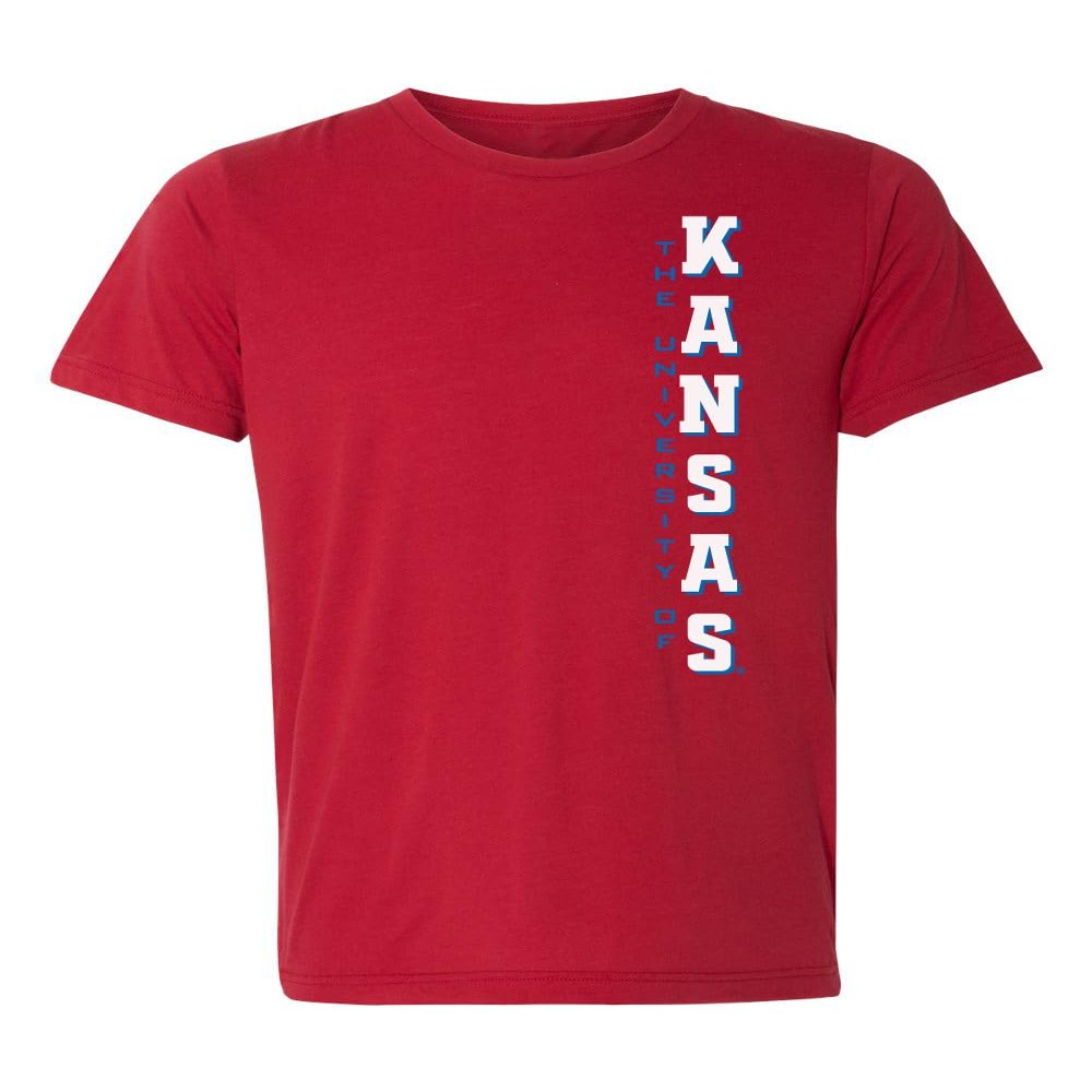 CornBorn Kansas Womens Shirt - Premium Tri-Blend Vertical University of Kansas - Red - Extra Small