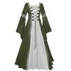 NATHGAM Halloween Womens Maxi Dresses Casual Renaissance Costumes Pirate Peasant Dresses Vintage Medieval Floor Dresses Green view 1