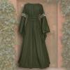 NATHGAM Halloween Womens Maxi Dresses Casual Renaissance Costumes Pirate Peasant Dresses Vintage Medieval Floor Dresses Green view 3