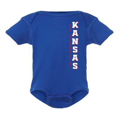 CornBorn Kansas Jayhawks Onesie - Vertical University of Kansas - Royal Blue - 12M