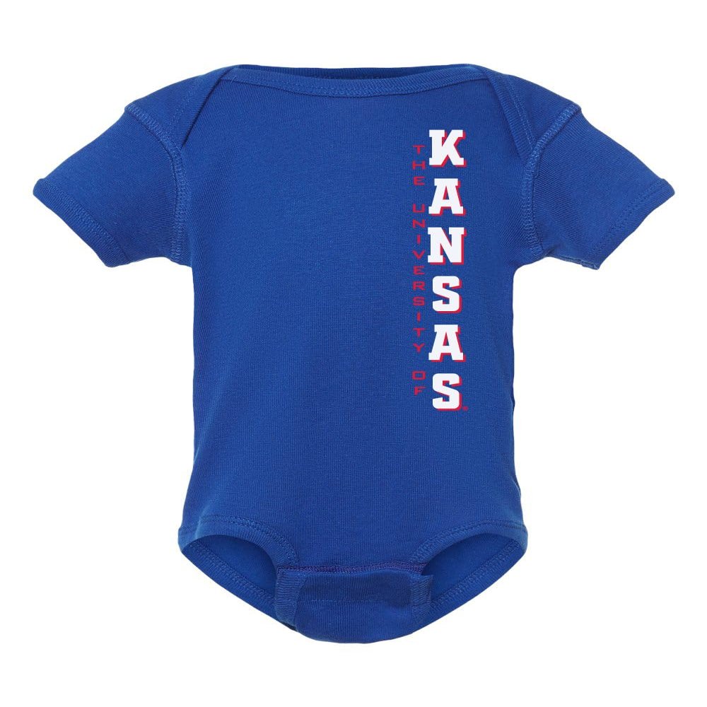 CornBorn Kansas Jayhawks Onesie - Vertical University of Kansas - Royal Blue - 12M