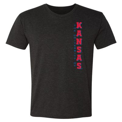 CornBorn Kansas Mens Tshirt - Premium Tri-Blend Vertical University of Kansas - Black - Large