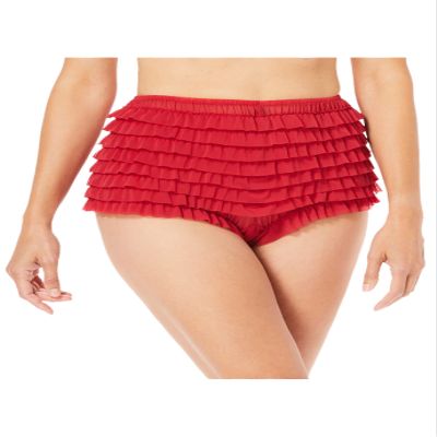 Amoureuse Plus Size Nylon Mesh Rumba Boy Short - 10, Classic Red