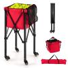 GYMAX Tennis Ball Hopper, Folding 150 Tennis Ball Holder Cart with Carry Bag, Easy Assembly Frame, Removable Bag & 4 Universal Wheels, Portable Durable Tennis Ball Basket for Ball Pickup (Red) view 1