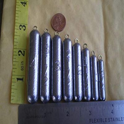 8 BOTTOM BOUNCER PENCIL SINKER 3/4,1,1-1/2,2,2-1/2,3,3-1/2,4 OZ/1ea. BRASS EYE for Toothy Critters, Rigging Baits and Lures for Saltwater & Freshwater.