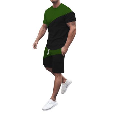 Mens 2 Piece Outfits Short Sets Casual Summer Outfits Striped T Shirt and Shorts Set Athletic Workout Sweatsuits Set A-Army Green