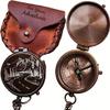 Vintage Brass Compass with Leather Carry Case Collectible Compass Nautical Unique Gift for Adventure Hiking Campaign Travel Tool view 2