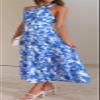Recious Womens Sexy Sleeveless One Shoulder Ruched Ruffles Printed Bodycon Party Clubwear Beach Dress Blue Flower view 2