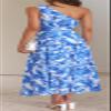 Recious Womens Sexy Sleeveless One Shoulder Ruched Ruffles Printed Bodycon Party Clubwear Beach Dress Blue Flower view 3