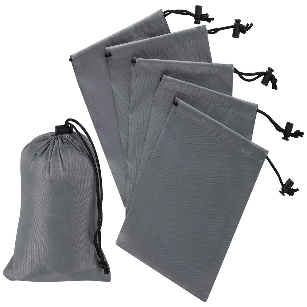 PALTERWEAR Drawstring Bag with Toggle - Nylon Cinch and Ditty Pouch Six-Pack (Gray, 5 x 7 Inch, Set of 6)