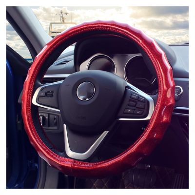 FUERU Car Steering Wheel Cover Set Car Steering Wheel Cover 14.5-15 Inches Genuine Leather Fluorescent Wave Fashion Car Interior (Color : 3#)
