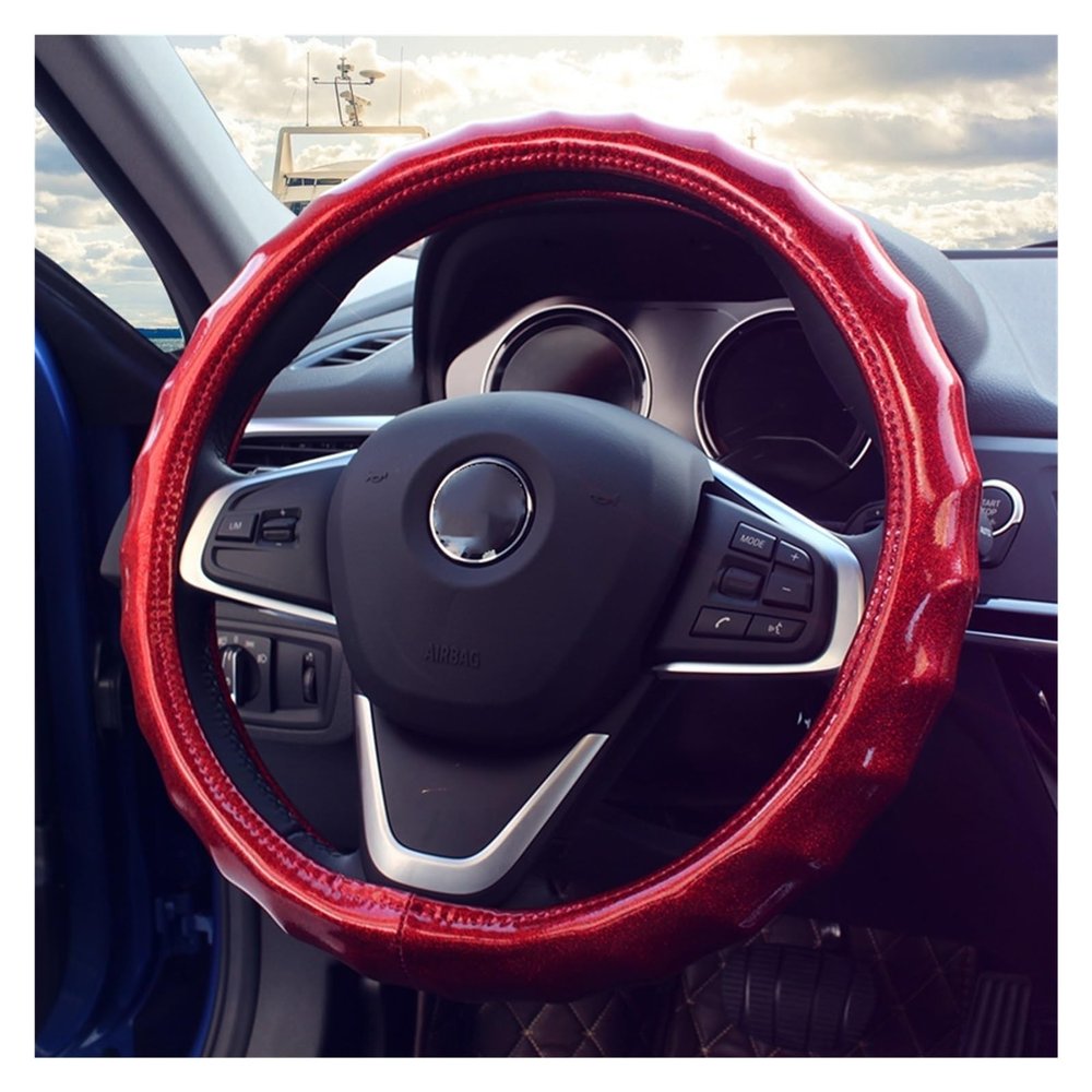 FUERU Car Steering Wheel Cover Set Car Steering Wheel Cover 14.5-15 Inches Genuine Leather Fluorescent Wave Fashion Car Interior (Color : 3#)