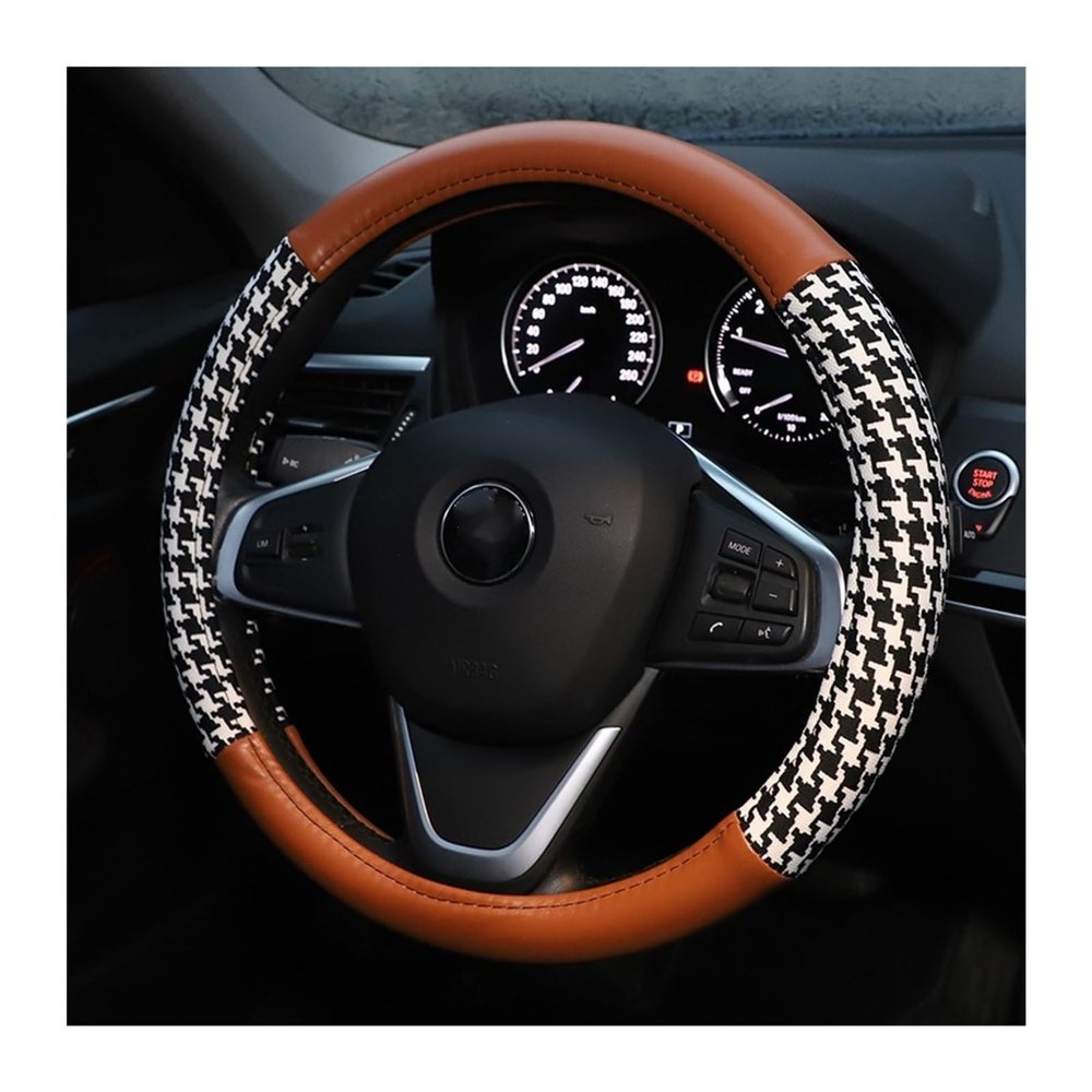 FUERU Car Steering Wheel Cover Set Universal Car Steering Wheel Cover Carbon Fiber Leather Waterproof Anti-Wrinkle Car Interior (Color : 1#)
