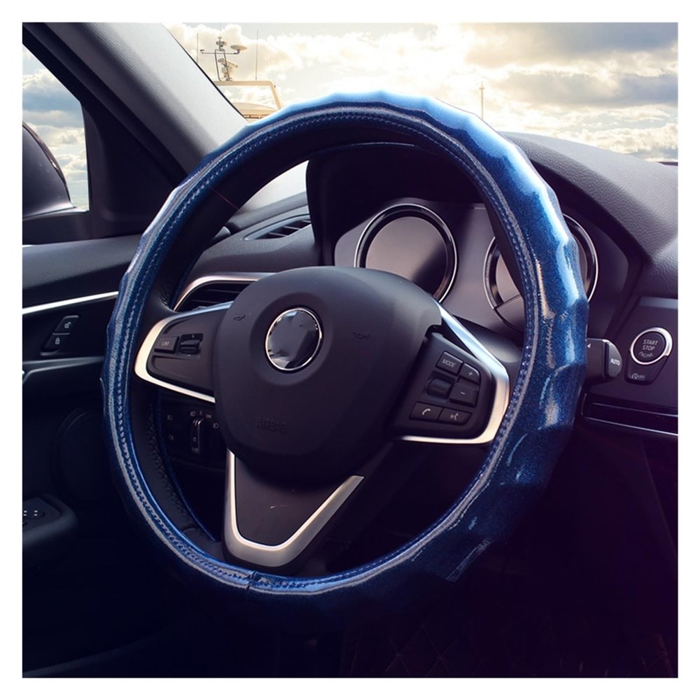FUERU Car Steering Wheel Cover Set Car Steering Wheel Cover 14.5-15 Inches Genuine Leather Fluorescent Wave Fashion Car Interior (Color : 5#)