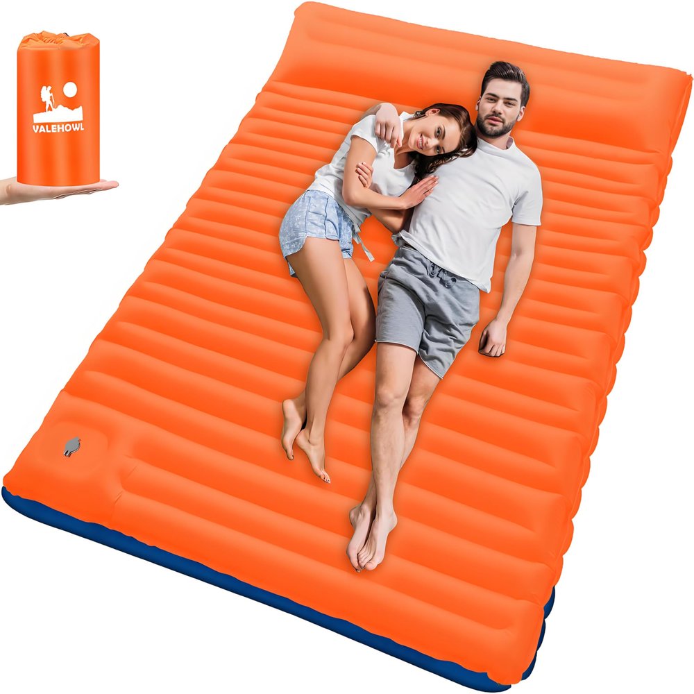 VALEHOWL 4 Inch Thick Camping Sleeping Pad with Internal Straps - R Value 4.0 for 4 Seasons, Durable & 100% Waterproof Outdoor Air Mattress, Lightweight Sleeping Mat for Hiking, Backpacking, Travel