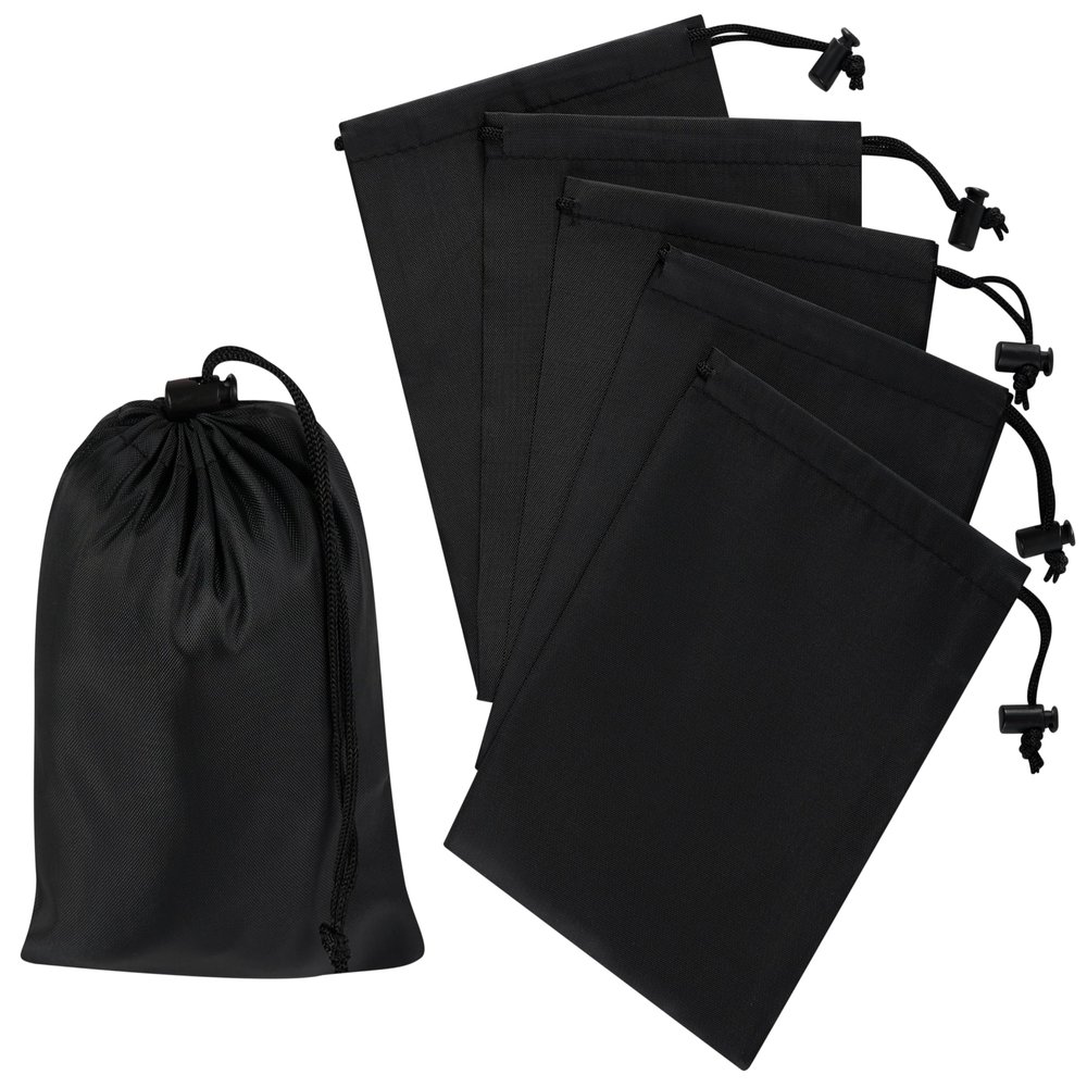 PALTERWEAR Drawstring Bag with Toggle - Nylon Cinch and Ditty Pouch - Six Pack (Black, 5 x 7 Inch, Set of 6)