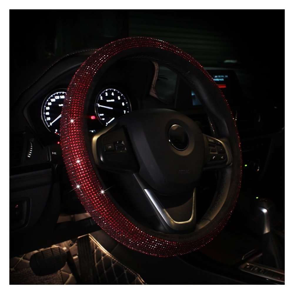 FUERU Car Steering Wheel Cover Set Car Steering Wheel Cover 14.5-15 Inches Carbon Fiber Crystal Flash Diamond Fashion Car Interior (Color : 3#)