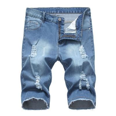 Muscularfit American Flag Board Shorts Men Mens Denim Shorts Stretch Slim Fit Linen Jean Shorts With Broken Hole Comfort Flex Waistband Shorts 6" Inseam Mens Big and Tall Jean Shorts Blue M