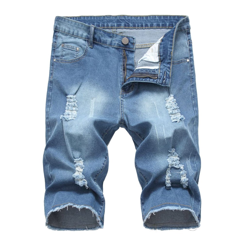 Muscularfit American Flag Board Shorts Men Mens Denim Shorts Stretch Slim Fit Linen Jean Shorts With Broken Hole Comfort Flex Waistband Shorts 6" Inseam Mens Big and Tall Jean Shorts Blue M