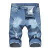 Muscularfit American Flag Board Shorts Men Mens Denim Shorts Stretch Slim Fit Linen Jean Shorts With Broken Hole Comfort Flex Waistband Shorts 6" Inseam Mens Big and Tall Jean Shorts Blue M view 1