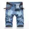 Muscularfit American Flag Board Shorts Men Mens Denim Shorts Stretch Slim Fit Linen Jean Shorts With Broken Hole Comfort Flex Waistband Shorts 6" Inseam Mens Big and Tall Jean Shorts Blue M view 2