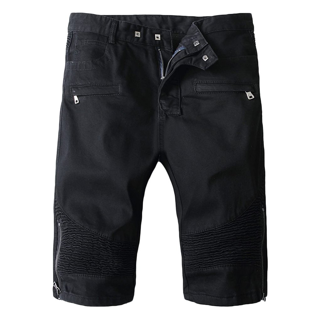 Plus Size Distressed Shorts Jeans for Men Relaxed Fit Stretch Distressed Zipper Open Ripped Denim Shorts Summer Casual Biker Shorts Pockets Men Black Slim Fit Denim Shorts Black M