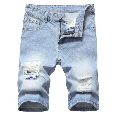 12 Inch Inseam Mens Shorts Men's Jean Shorts Distressed Straight Fit Ripped Denim Shorts With Broken Hole Causal Summer Work Linen Shorts Mens Jeans Shorts Size 40 Light Blue 5X