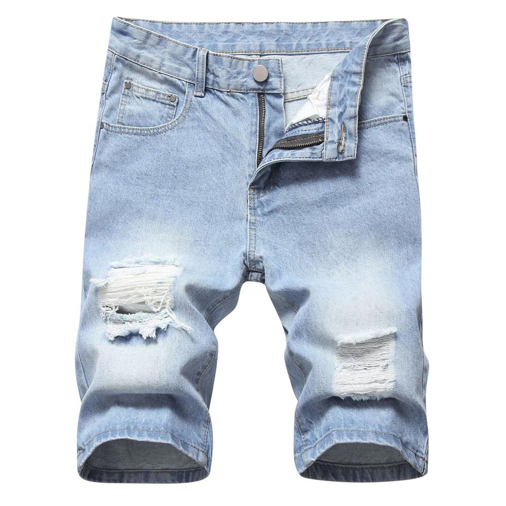 12 Inch Inseam Mens Shorts Men's Jean Shorts Distressed Straight Fit Ripped Denim Shorts With Broken Hole Causal Summer Work Linen Shorts Mens Jeans Shorts Size 40 Light Blue 5X