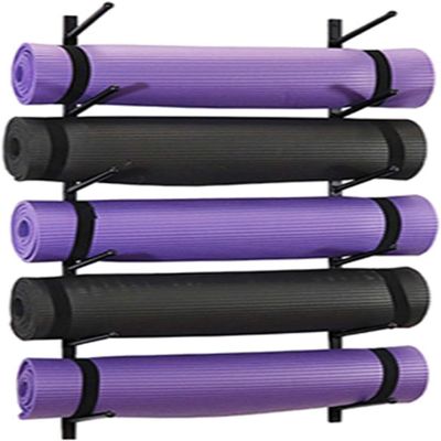 Katzowen Iron Hanging Holder Storage Shelf Yoga Mat Foam Rollers Wall Rack for Exercise Mat & Resistance Bands, Up to 8 Inch Diameter (Color : Black)