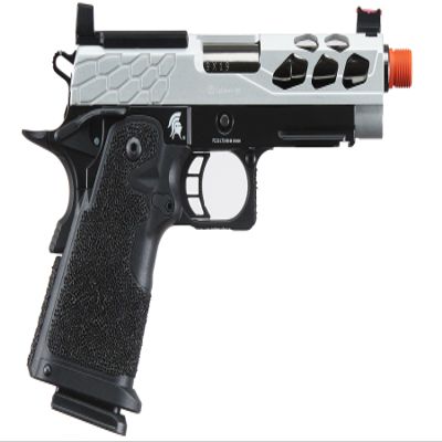 Lancer Tactical Airsoft Pistol STRYK Hi-Capa 5.1/4.3 Full Metal Gas Blowback 330 FPS (W/Red Dot Mount, Silver, Hi-Capa 4.3)