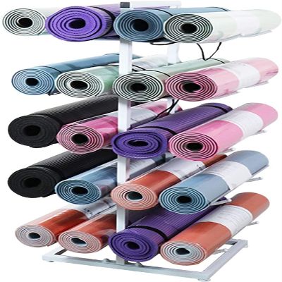 Katzowen Yoga Mat Storage Holder, Extra Large Foam Roller Organizer with Non-Slip Foot, 20 Sports Mats Display Stand (Color : White)