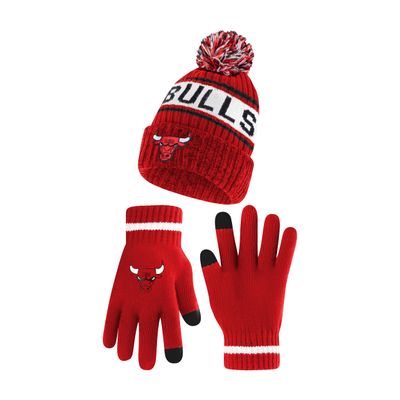 Ultra Game NBA Official Boys Girls Super Soft Winter Beanie Knit Hat with Extra Warm Touch Screen Gloves, Chicago Bulls, Team Color, 1SIZE